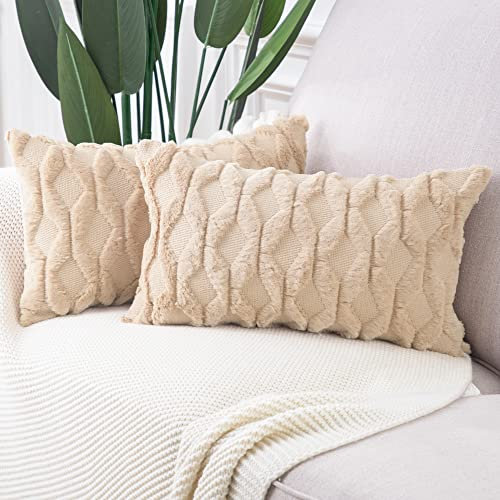 Madizz 2er Set Sanft Plüsch Kurze Wolle Samt Dekorativ Zierkissenbezüge Luxus Stil Kissenbezug für Sofa für Schlafzimmer Khaki 40x80 cm Rechteckig