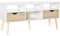 Homcom Meuble TV moderne avec 2 tiroirs et 4 compartiments, pieds en bois, dispositif anti-basculement, 117 x 39 x 57 cm, blanc et bois naturel