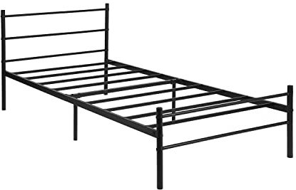FURNITABLE Metallbett Einzelbett Gästebett, Bettgestell mit Lattenrost, Jugendbett Kinderbett Bettrahmen für Schlafzimmer Schlafsaal, 90 x 190 cm, Schwarz