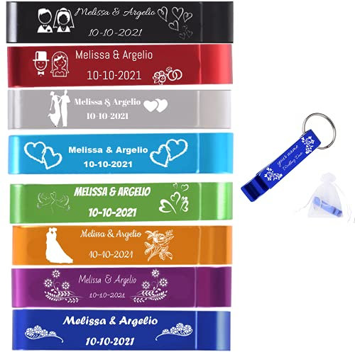 CWYW Abridor de botellas de tamaño de bolsillo personalizado de 100 piezas para celebraciones de bodas, precios de bodas para invitados, abrebotellas hechas a medida, coloridos, aluminio