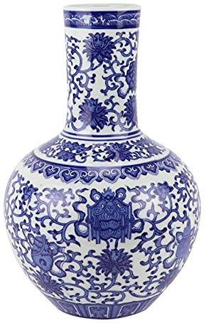 Fine Asianliving Vase Chinois Porcelaine Bleu Blanc Lotus D22xH34cm Chinois Vase avec Couvercle Asiatique Jingdezhen Mandarin Décorative