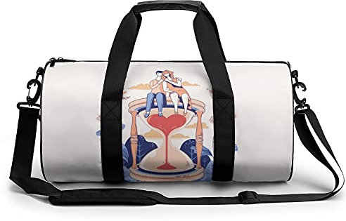 Z&Q Sac De Sport avec Compartiment Étanche Couple Sablier Dessin Animé Sacs De Voyage Grande Capacité Portable À La Main/en Bandoulière pour Hommes, Femmes Et 45x23x23cm