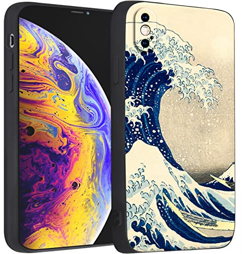 Compatible with iPhone X Case/iPhone XS Case Cute Art Silicone Famous Painting with Design Classic Japanese with Screen Protector (Under the Wave off Kanagawa The Great Wave by Katsushika Hokusai)