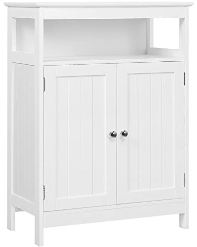 Yaheetech Meuble/Commode de Salle de Bain sur Pied en Bois, 60 x 30 x 80 cm, 1 Compartiment Ouvert, 2 Porte, 1 Étagère Réglable, Placard de Rangement Salon, Chambre, Toilette, Cuisine Blanc