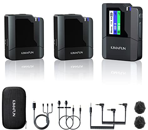KIMAFUN Drahtlose Lavalier-Mikrofonsystem für 2 Personen, 2,4G Kabelloses Wireless Doppel Ansteckmikrofon für Kamera, DSLR, Smartphone, YouTube, Tiktok, Facebook Live-Stream, Vlog Video Record, G50-2