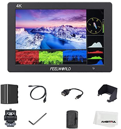 FEELWORLD T7 Plus 7 3D LUT On-Camera Field Monitor 4K HDMI IPS 1920x1200 Screen with HD Video Assist 3D LUT Field Monitor with Waveform Histogram Peaking Focus False Colors