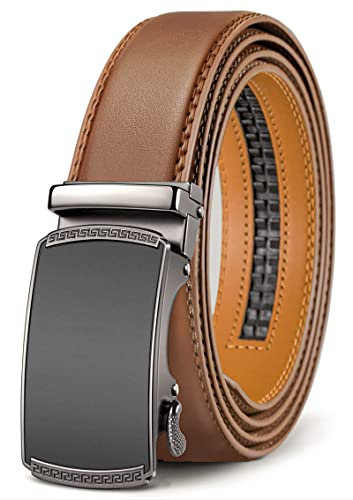 BULLIANT Gürtel Herren, Gürtel Ratsche Ledergürtel Automatikschließe für Herren Anzug Business Kleidung,Breit 35mm,Größe Angepasst(Roter Ziegelstein-125cm/36-42 taille verstellbar)