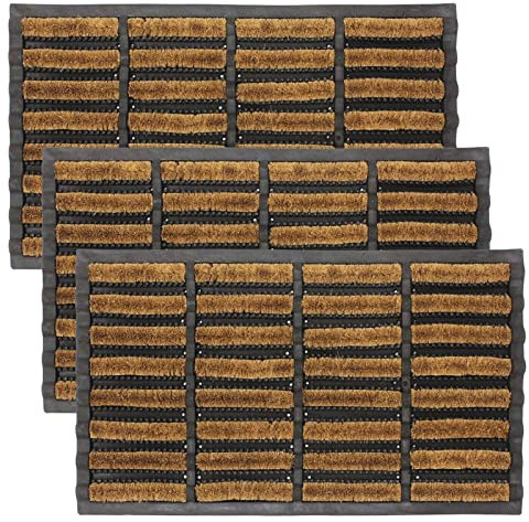 LSC Tuff Scrape Extra Large Door Mat Heavy Duty Outdoor Doormats Removes Grass, Mud and Dirt 100% Natural Coir Bristle with Rubber Backing Machine Washable Doormats (nbs Pack of 3, 45 x 75 cm)