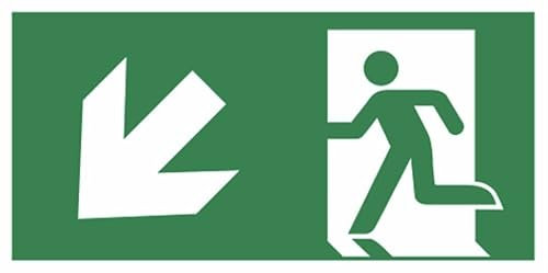 Fluchtweg Notausgang Schild Aufkleber nachleuchtend Rettungszeichen, Größe: Pfeil Links abwärts