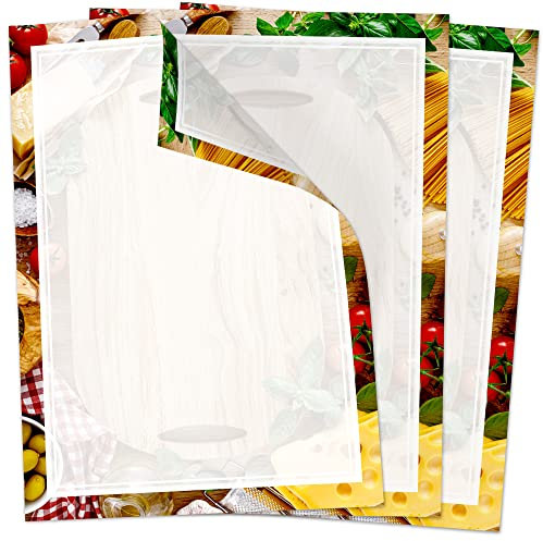 50 Blatt Briefpapier (A4) | Speisekarte Menu Pasta Italien | Motivpapier | edles Design Papier | beidseitig bedruckt | Bastelpapier | 90 g/m²