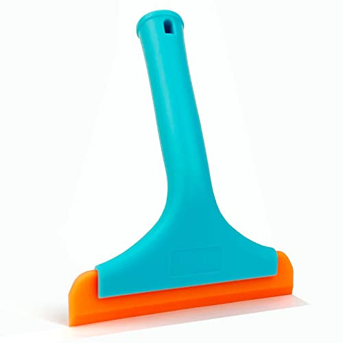 Lunbengo Glass Squeegee for Shower & Mirrors, Streak-free Silicone Blade, 19 x 15 cm, Lake-blue