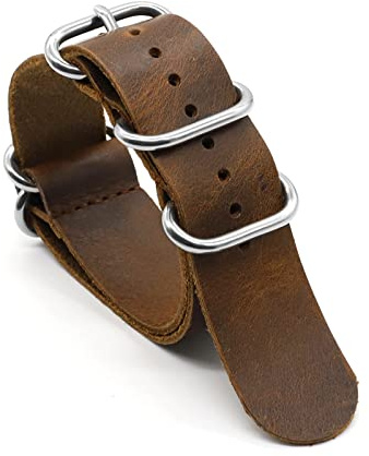 PSKOO Vintage Leder NATO Uhrenarmband 18mm 20mm 22mm 24mm Handgemachter Ersatz Zulu-Armband Kompatibel mit Herrenuhrenzubehör (Color : Coffee, Size : 22mm)