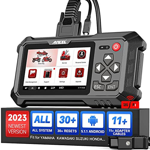ANCEL MT500 Motorrad Diagnosegerät für Suzuki Kawasaki BMW Yamaha Ducati Honda Triumph KTM Diagnose Scanner mit Service Reset - für Motor Meter System - MIL ausschalten - Verschiede OBD2 Adapterkabel