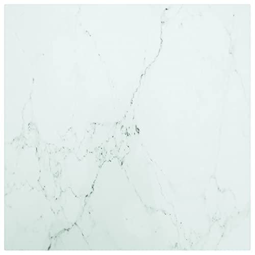 Gecheer Tischplatte Ersatztischplatte Marmorplatte Glasplatte für Esstisch Couchtisch Weiß 50x50 cm 6 mm Hartglas in Marmoroptik