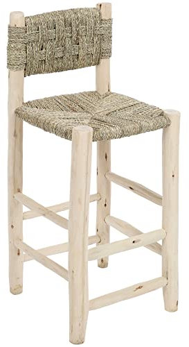 Bohome Living - Tabouret de bar en bois brut, Chaise haute avec dossier, vendu à l'unité (Hauteur d'assise : 60cm)