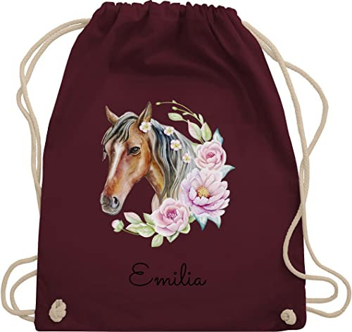 Turnbeutel Rucksack - Pferd Pferde - Wunschname Pferdekopf Name I Pferdemotiv I Geschenk Pferdemädchen - Unisize - Bordeauxrot - beutel für kindergarten pferderucksäcke pferden horse sportbeutel