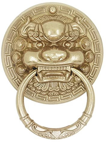 Türklopfer For Die Haustür, Antik-Messing-Löwen-Türklopfer, Einzigartiger Antik-Türklopfer (Color : Gold, S : 13.5 * 18cm)