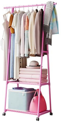 Youyijia Small Clothes Rails 55x42x160cm Clothing Coat Rack Clothing Rail for Bedroom Hanging Rail for Clothes Children's Garment Dress Hanging Display Stand with Shoe Storage Shelf Pink
