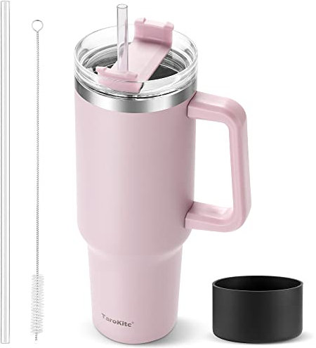 TaroKitc 40 oz Tumbler with Handle | Stainless Steel Insulated Iced Coffee Cup with Lids and Straw | Insulated Travel Mug | Keeps Cold for 34 Hours | Dishwasher Safe, BPA Free | LAVENDER