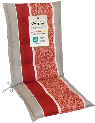 Herlag Gartenmöbelauflage Valeria Hochlehner 123x50x7,5cm | Sitzauflage Mandala-Muster | Polsterauflage Klappsessel | Gartenstuhlauflage Design-Edition | Öko Tex 100 | 1 Polster | Orange Streifen