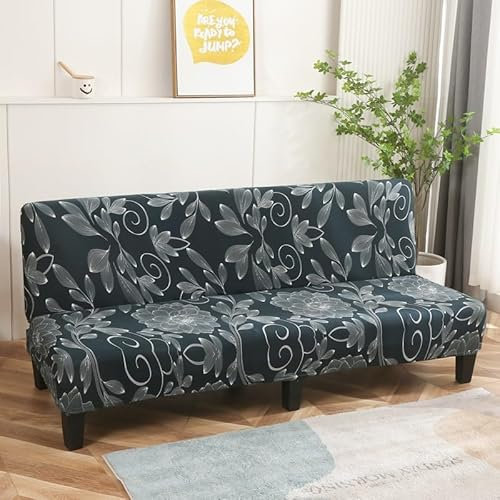 Armless Futon Cover Stretch Sofa Bed Slipcover Protector Printed Armless Folding Sofa Bed Slip Cover Spandex Soft Anti-Slip Furniture Protector with Elastic Bottom ( Color : #1 , Size : 160-190cm )