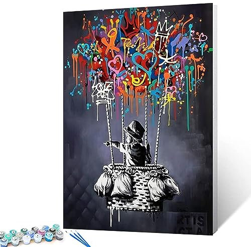 Tucocoo Malen nach Zahlen, Banksy-Straßen-Graffiti, DIY-Malerei auf Leinwand mit Pinseln, Acrylfarben, Graffiti, abstrakte Pop-Art, Malen nach Zahlen für Erwachsene, Kinder, Studenten, Anfänger, 40,6