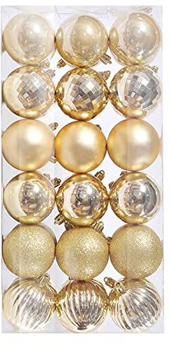 36 Stück kleine Mini Weihnachtskugeln Kunststoff, 3cm Weihnachtskugel Christbaumkugeln, Weihnachtsdeko Set, Weihnachtskugeln für Weihnachtsbaum, Hochzeit, Partys, DIY Dekoration, Gold