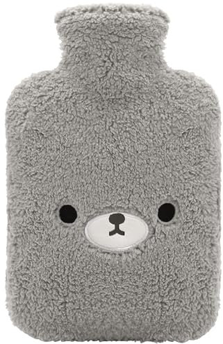 samply Wärmflasche mit kuschelig weichem Bezug, groß 2 Liter, süße Wärmflasche (grauer Bär)