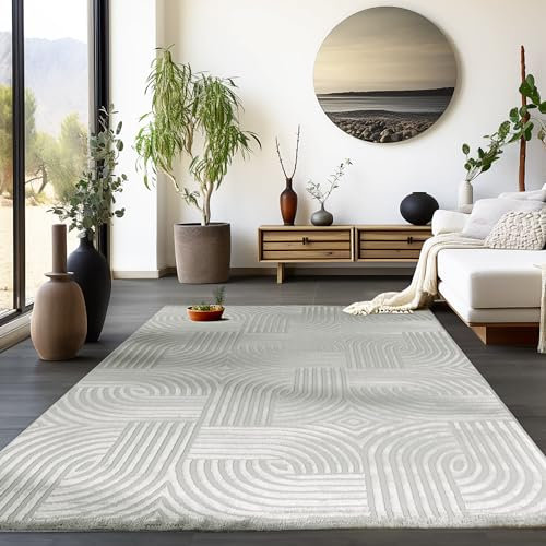 Homebyhome Grand Tapis Salon Moderne Tapis Chambre Tapis Argent 280 x 370 cm - Tapis Poil Court Salle de Séjour Tapis Effet 3D Scandinave Doux et Moelleux - Tapis Cuisine Lavable Moquette à Poils Ras