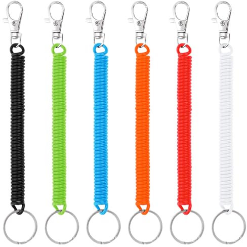 Dehnbare Schlüsselanhänger, 6 Stück Schlüsselkette Mit Karabiner Elastisch Angeln Lanyards Spiral Schlüsselband Spiral Schlüsselanhänger Für Angeln Bootfahren Camping Schluessel Herren Damen Kinder