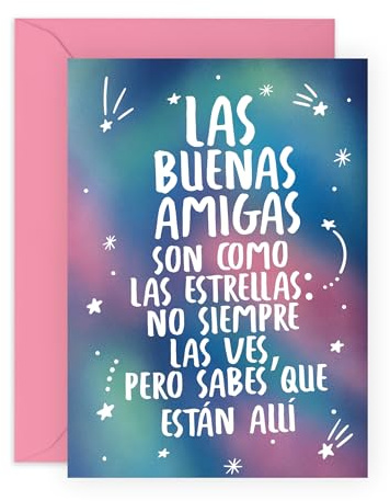 Central 23 Tarjeta de cumpleaños para amigas - LAS BUENAS AMIGAS SON COMO LAS ESTRELLAS - Lindas tarjetas de felicitación para mujer - Regalo de agradecimiento para la mejor amiga - Por