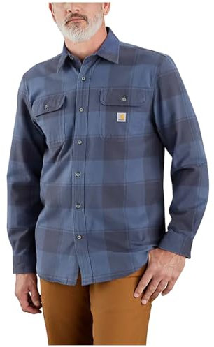 Carhartt Herrenhemd, lockere Passform, schweres Flanell, langärmelig, kariert, Marineblau, L