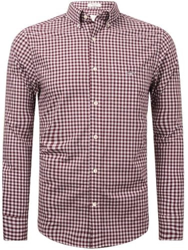 REG POPLIN Gingham Shirt, Weinrot, S