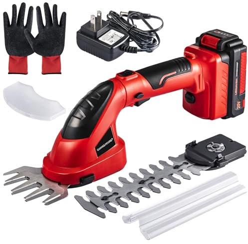 CHNGEMOORE 20V Cordless Hedge Trimmer & Grass Shears with 1.5Ah Rechargeable Battery, 2-in-1 Lightweight Grass Trimmer Hedge Shears with 2 Blades, High Speed 1250RPM for Garden & Lawn