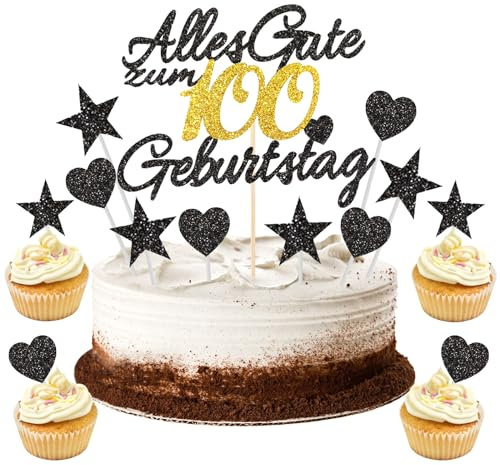 GoldRock 11 Stk Torten Deko 100. Geburtstag Mann Frau, Tortendeko, Kuchendeko, Alles Gute zum Geburtstag, Cake Topper 100 Jahre