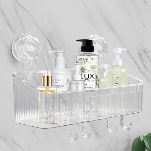 Wenrescry Estantería Baño de Pared Giratoria con Ventosa - Organizador Ducha con Ganchos, Sin Taladro, Lavable, Impermeable, Estante Multiusos para Superficies Lisas