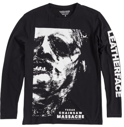 Rock Off The Texas Chainsaw Massacre 'Leather Face' Unisex Long Sleeve Shirt (UK, Alpha, S, Regular, Regular, Black)