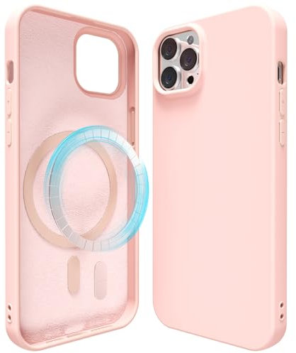 oakxco Silicone Case for iPhone 12 Pro Max Compatible with Magsafe Magnetic Wireless Charging, Slim Thin Soft Rubber Gel with Magnet, Matte TPU Mag Cover for Women Men, Light Pink