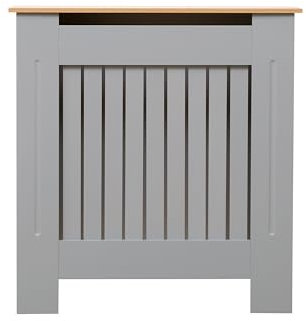 AVC Designs Kensington Radiator Cover Modern MDF Wood White Grey Vertical Slat Living Room Bedroom Hallway Cabinet (Small Grey/Oak)…