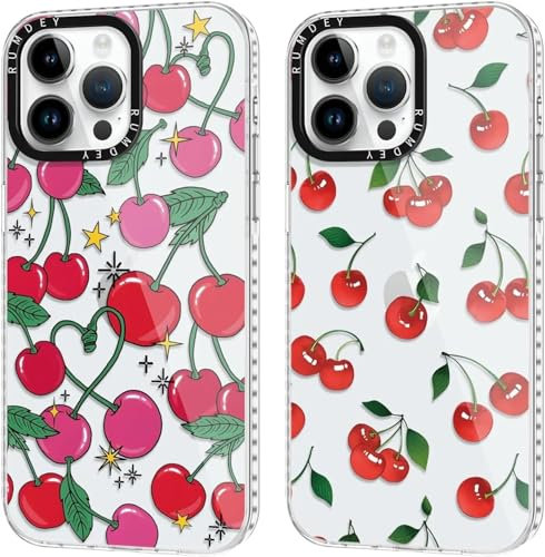 RUMDEY 2 Pack Cute Cherry for iPhone XR 6.1 Phone Case, Transparent TPU Aesthetic Design Clear Cases Soft Silicone Slim TPU Shockproof Protective Fundas for Women Girls(Red Cherry)