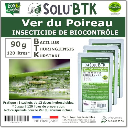 SoluBTK - Ver du Poireau 90 g Bacillus thuringiensis - Insecticide Utilisable en Agriculture Biologique