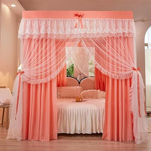 Himmelbett-Vorhänge, Bettvorhänge, eleganter Stil, Prinzessin, 4 Eckpfostenbett, einfarbig, Betthimmel-Vorhang, doppellagiger Vorhang for Doppelbett/Queensize/Kingsize-Bett, Schutz der Privatsphäre(Co