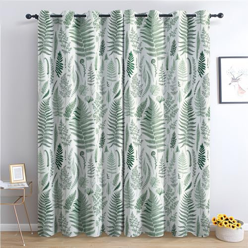 Fern Curtains for Bedroom Living Room - Green Leaf Botanical Blackout Curtains 46 x 54 Inch (Width x Drop), Thermal Insulated Eyelet Curtains & Drapes, Decorative Patterned Window Treatments M-#24