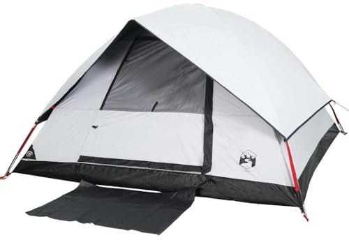 vidaXL Kuppel Campingzelt 4 Personen, Kuppelzelt mit Steckverbindungssystem, Wurfzelt mit E-Anschluss, Trekkingzelt Zelt, Weiß Dunkel 185T Polyester