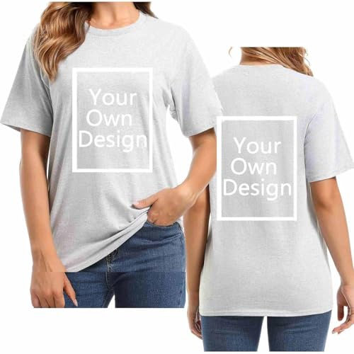 White Custom T Shirt Women Design Your Own T Shirt Plus Size Personalised Print Photos to Shirts Back and Front Customize Round Neck Tshirts Short Sleeve Tunic Tops S-5Xl