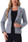 Allegra K Manteau de Veste en Tweed à Carreaux élégant à Manches Longues pour Femmes Bleu Noir L