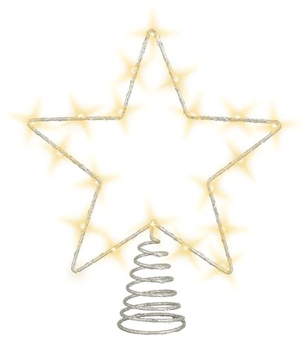 Albero di Natale a LED, 27 cm, bianco caldo, con timer, argento, stella illuminata per l'albero di Natale, alimentato a batteria, punta dell'albero di Natale, decorazione per albero di Natale