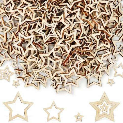 300 Stück Holzsterne Streudeko, holzsterne zum basteln, streudeko weihnachten, holz sterne, sterne deko, sterne holz, Weihnachtsdeko DIY Basteln Party Deko Tischdeko 3 Größen(1/2/3)cm