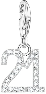 THOMAS SABO Charm-Anhänger Zahl 21 mit weißen Steinen Silber 925 Sterlingsilber