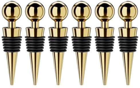 Wine Stoppers for Wine Bottles 6Pcs Vacuum Wine Bottle Stopper with Silicone Reusable Wine Corks, Leak proof Keep Fresh Suitable for Standard (Gold, 6 Pack)